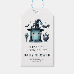 Cute Monster Fall Halloween Blue Coed Baby Shower Gift Tags