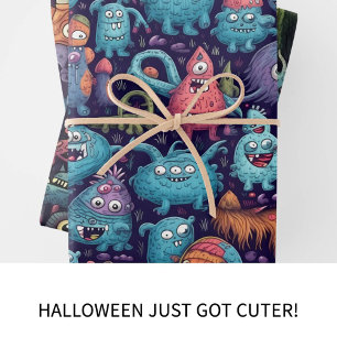 Cute Monster, Fun and Colourful Halloween  Wrapping Paper Sheet