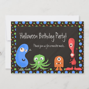 Cute Monster Halloween Birthday Party Invitations