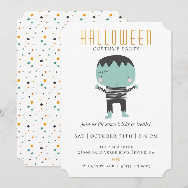 Cute Monster Halloween Costume Party Invitation (Front/Back)