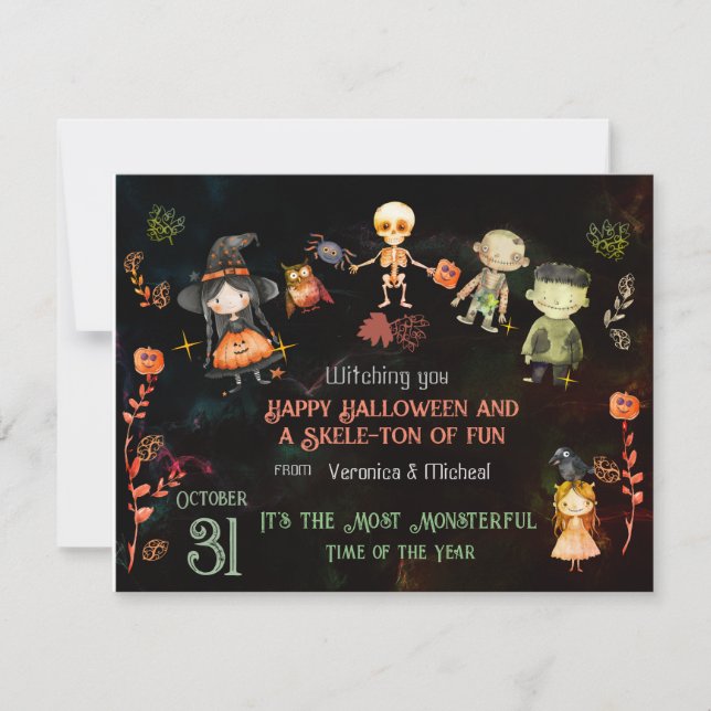 CUTE MONSTER HALLOWEEN Holiday Card (Front)