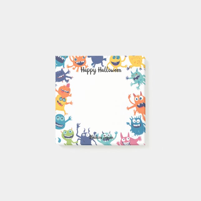 Cute Monster Happy Halloween Post-it Notes (Front)