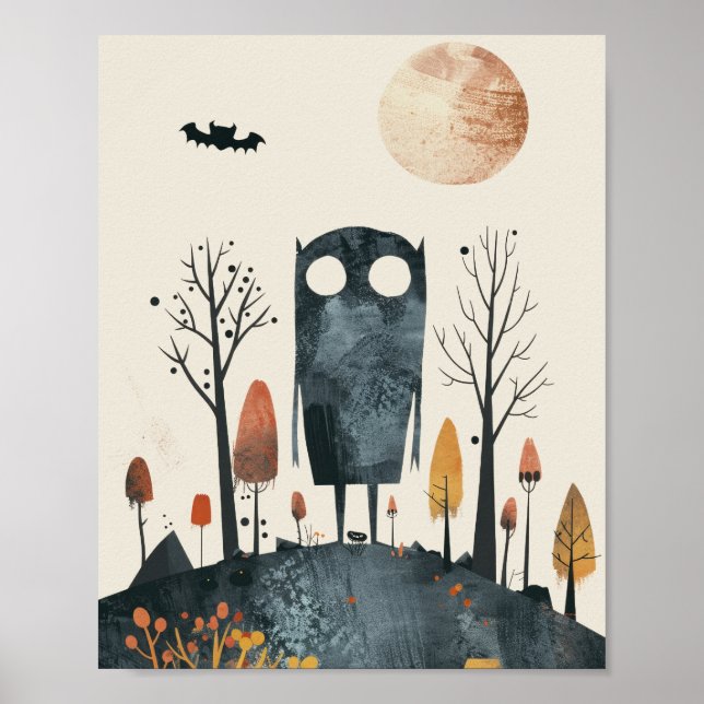 Cute Monster in Spooky Halloween Scenery Nursery Poster (Front)