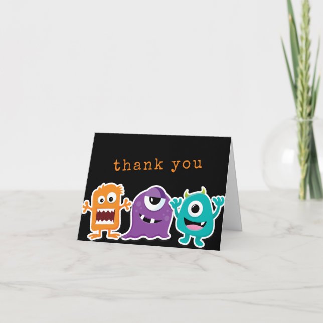 Cute Monster Mash Kids Birthday Party Thank You Card (Front)