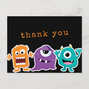 Cute Monster Mash Kids Birthday Party Thank You Postcard