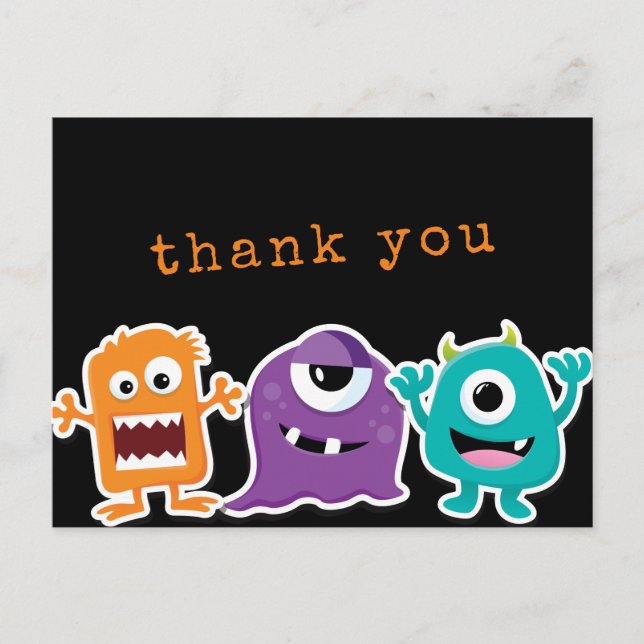 Cute Monster Mash Kids Birthday Party Thank You Postcard (Front)