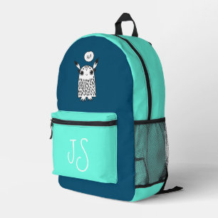 Cute monster navy aquamarine monogram minimalist printed backpack