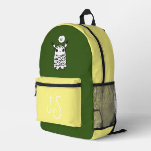 Cute monster olive yellow monogram minimalist printed backpack