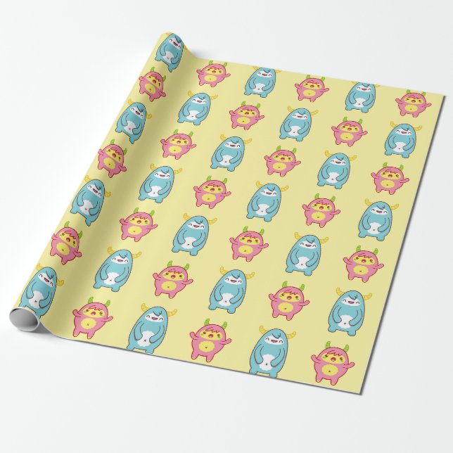 Cute Monster Pattern Wrapping Paper (Unrolled)