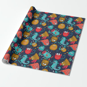Cute Monster Pattern Wrapping Paper