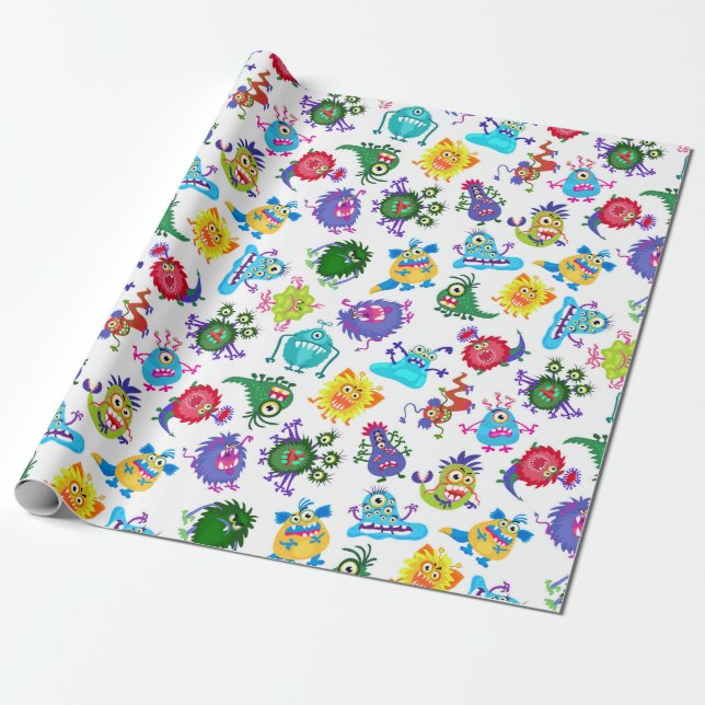 Cute Monster Pattern Wrapping Paper (Unrolled)