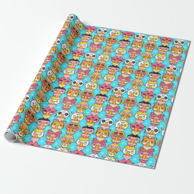 Cute Monster Pattern Wrapping Paper (Unrolled)