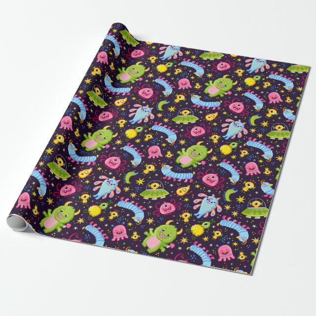 Cute Monster Pattern Wrapping Paper (Unrolled)