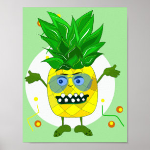 Cute monster pineapple illustration poster