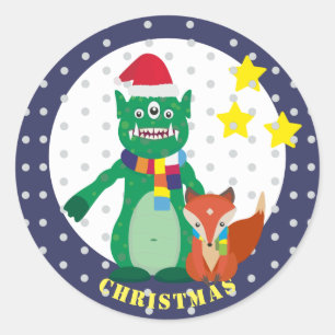 Cute Monster, retro fox Happy New Year Classic Round Sticker