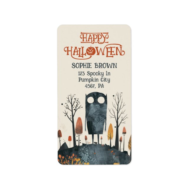 Cute Monster Spooky Autumn Scenery Happy Halloween Label (Front)