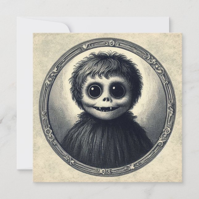 Cute Monster Spooky Horror Antique Illustration Card (Front)