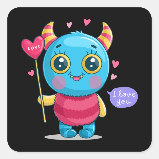Cute monster square sticker (Front)