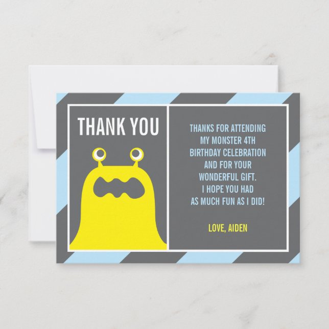 Cute Monster Thank You Boy Invitation (Front)