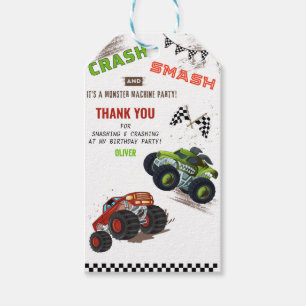 Cute Monster Thank You Car Truck Kids Birthday  Gift Tags