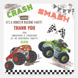 Cute Monster Thank You Car Truck Kids Birthday  Square Sticker