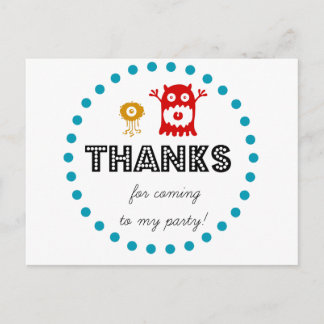 Cute monster thank you postcard for birthday party