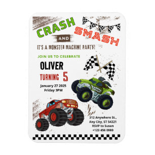 Cute Monster Truck Kids Birthday Flexible Card Magnet