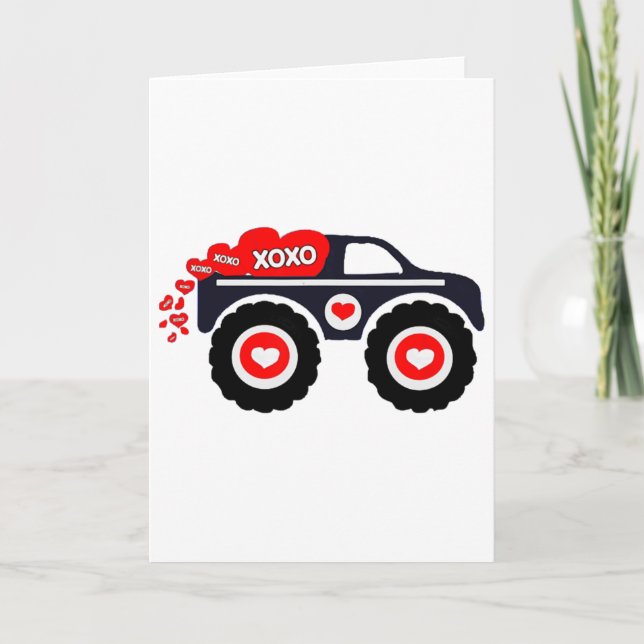 Cute Monster Truck Valentine's Day Xoxo Heart Todd Card (Front)