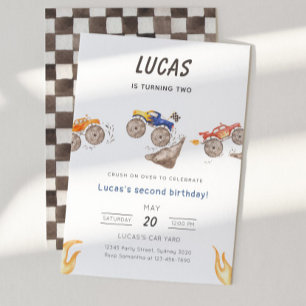 Cute Monster Trucks Any Age Birthday Party Invitation