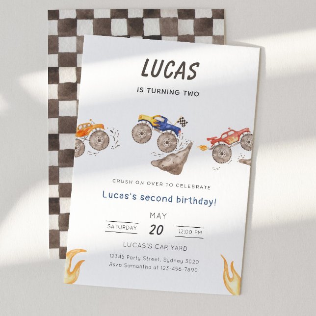 Cute Monster Trucks Any Age Birthday Party Invitation (Creator Uploaded)