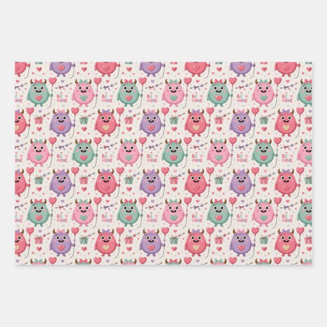 Cute monster Valentine wrapping paper (Front)