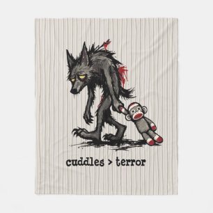 Cute Monster Werewolf Sock Monkey Toy Funny Phrase Fleece Blanket