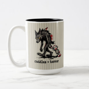 Cute Monster Werewolf Sock Monkey Toy Funny Phrase Two-Tone Coffee Mug