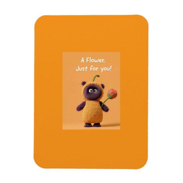 Cute Monster with Flower Magnet  Fun Birthday Gift (Vertical)