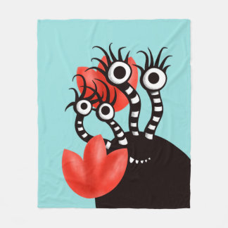 Cute Monster With Four Eyes Abstract Tulips Kids Fleece Blanket