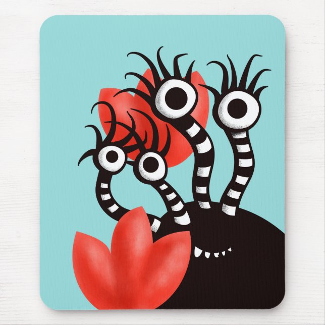 Cute Monster With Four Eyes Abstract Tulips Mouse Mat (Front)