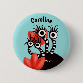 Cute Monster With Four Eyes Abstract Tulips Name 6 Cm Round Badge