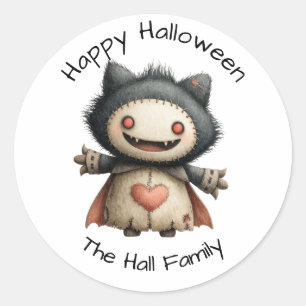 Cute Monster with “Happy Halloween” & Name Classic Round Sticker