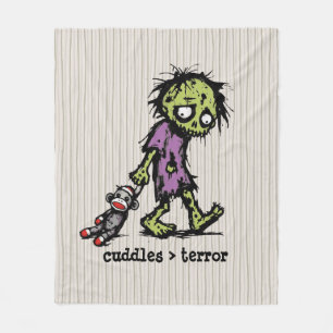 Cute Monster Zombie Sock Monkey Toy Funny Phrase Fleece Blanket