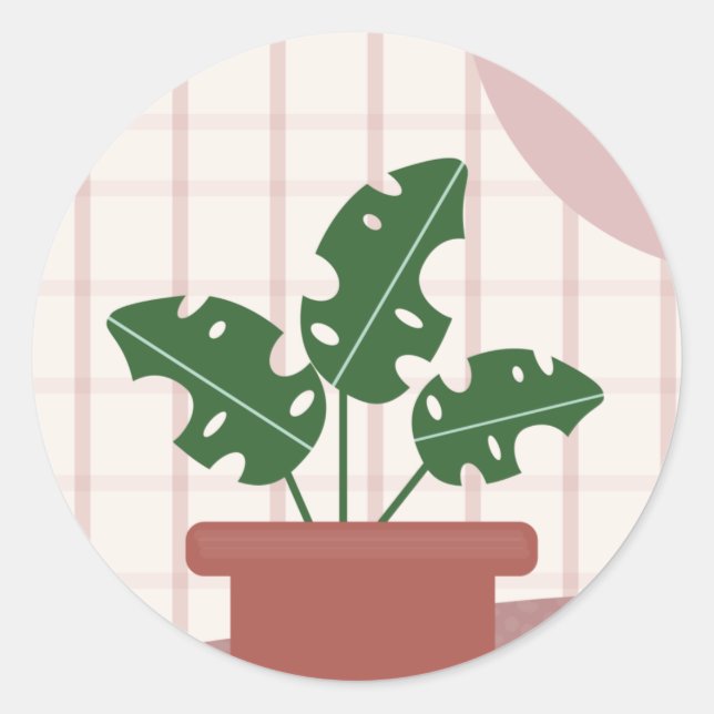 Cute Monstera Plants Framed Bohemian Design Classic Round Sticker (Front)