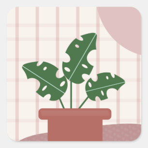 Cute Monstera Plants Framed Bohemian Design  Square Sticker