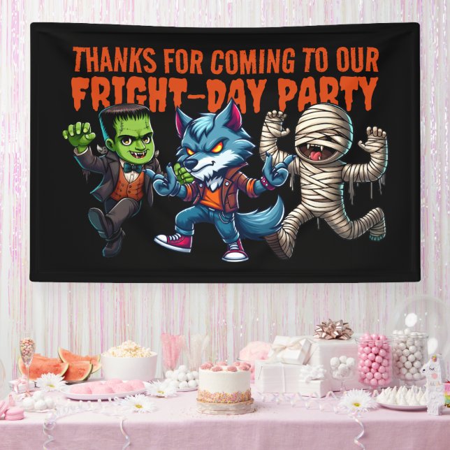 Cute Monsterrific Fright Day Halloween Party Banner (Party)