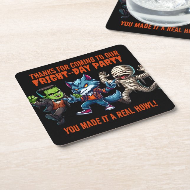 Cute Monsterrific Fright Day Halloween Party Square Paper Coaster (Angled)