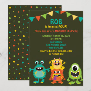 Cute Monsters Birthday Party Invitation