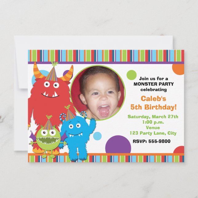 Cute Monsters Birthday Party Photo Invitation (Front)