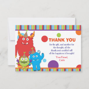 Cute Monsters Birthday Party Thank You Card Invite