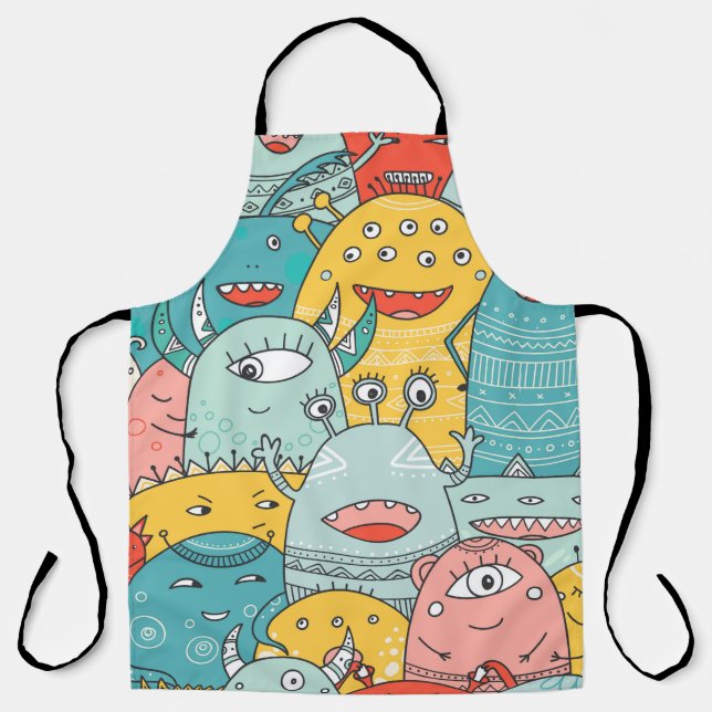 cute monsters crowd seamless pattern in boho style apron (Front)