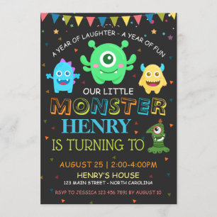 Cute monsters first birthday Personalise RSVP Invitation