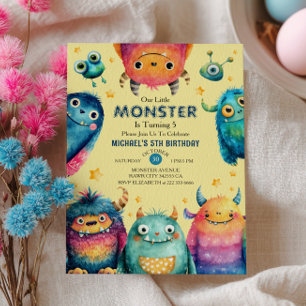 Cute Monsters Gender Neutral Kids Birthday Party Invitation