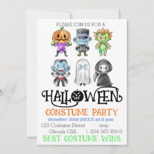 Cute Monsters Halloween Costume Party Invitation